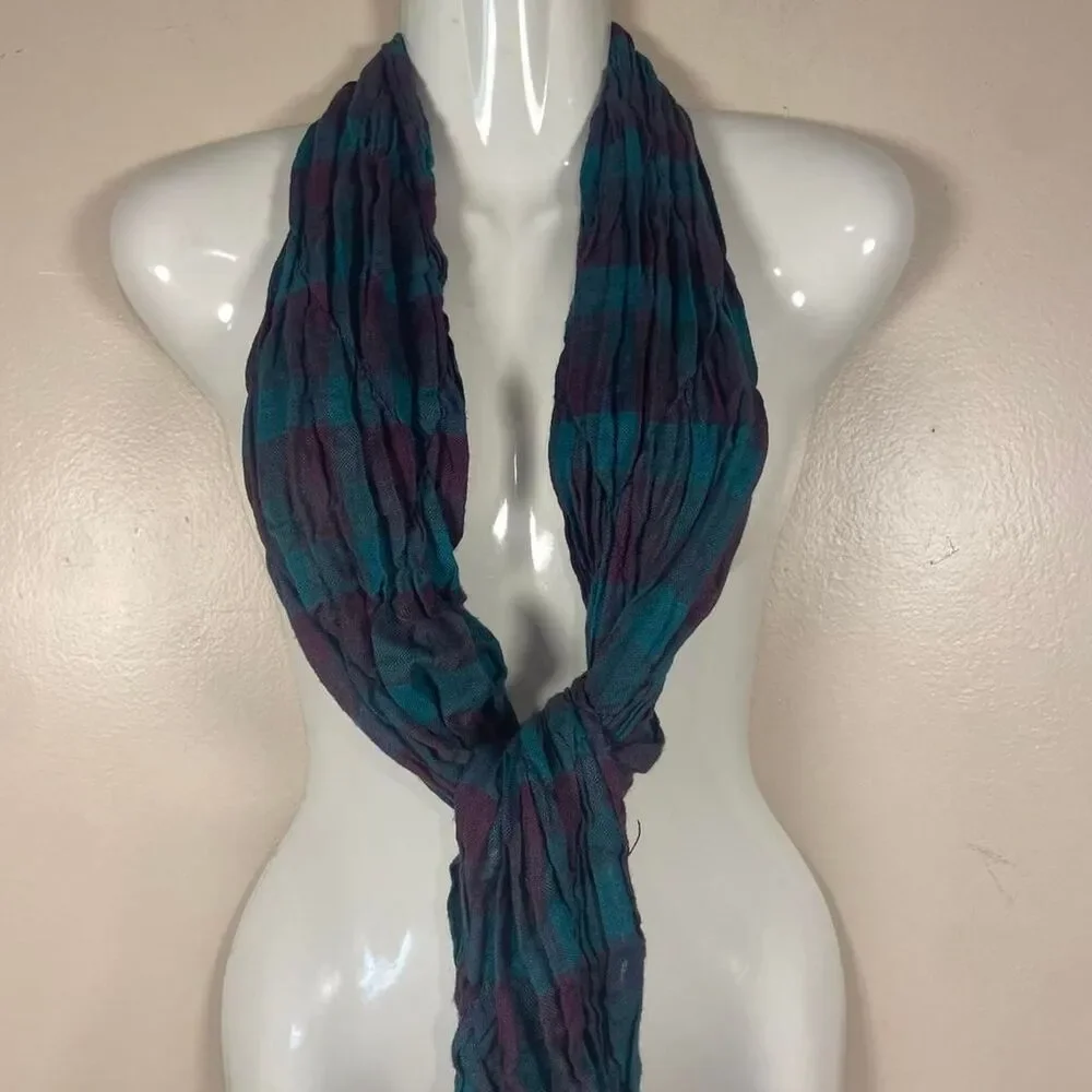 Women's multi-Scarf-wraps blue and purple plaid scarf with fringe